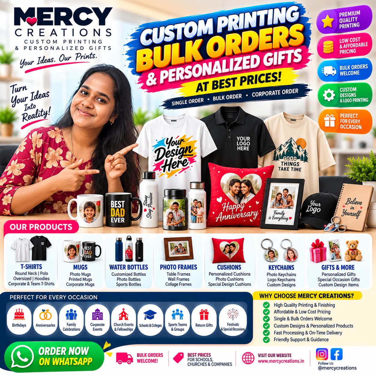 Mercy Creations custom printing, bulk orders and personalized gifts showcase
