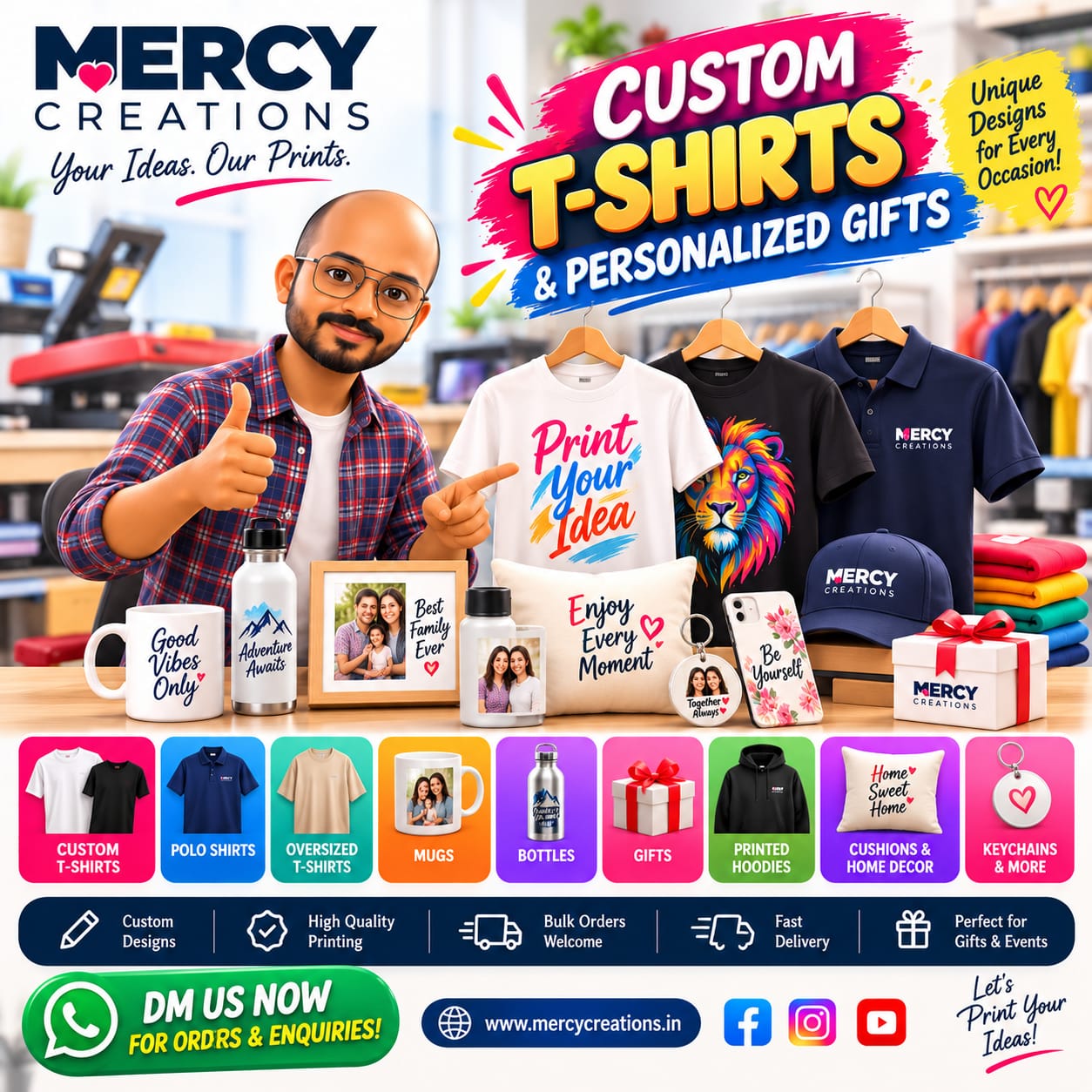 Mercy Creations custom T-shirts, polo shirts, mugs, bottles and personalized gifts showcase