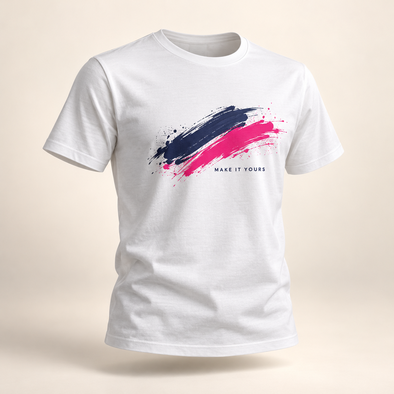 Realistic 3D mockup of a white custom printed cotton T-shirt